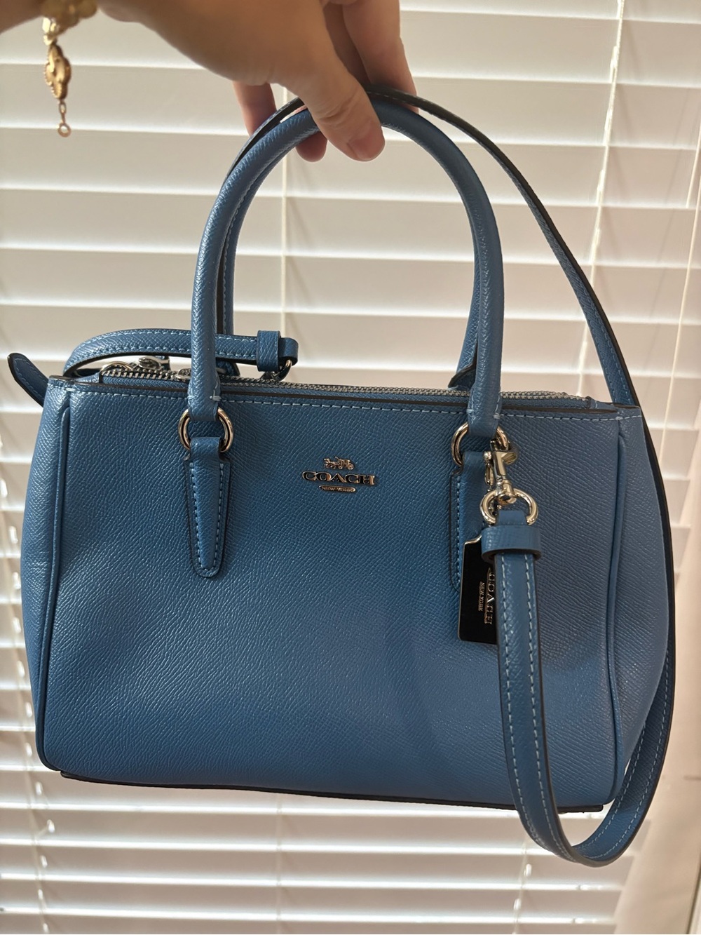 Coach Blue Pebbled Leather Satchel with Removable Strap